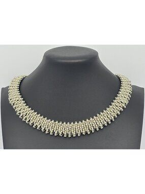 Artisan-Made Collar of Metallic Silver Seed Beads W/Vintage Sarah Coventry Clasp